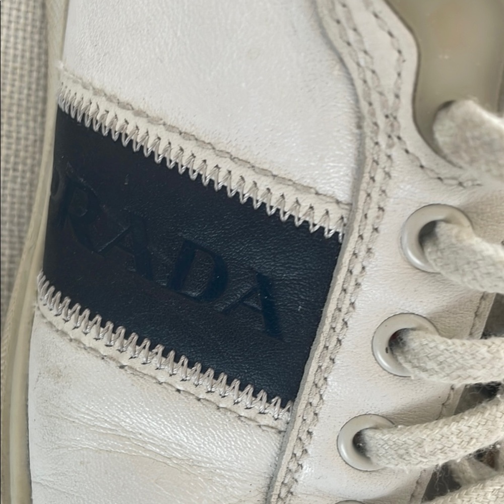 Prada White and Blue Men's Sneakers Size 6.5 Unisex - Picture 4 of 13